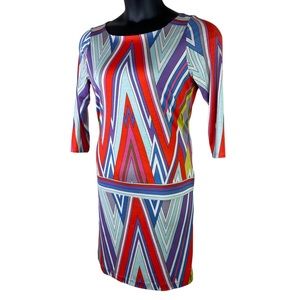 Juicy Couture 100% Silk Mod Geometric Drop Waist Shift Dress Multicolor Size L